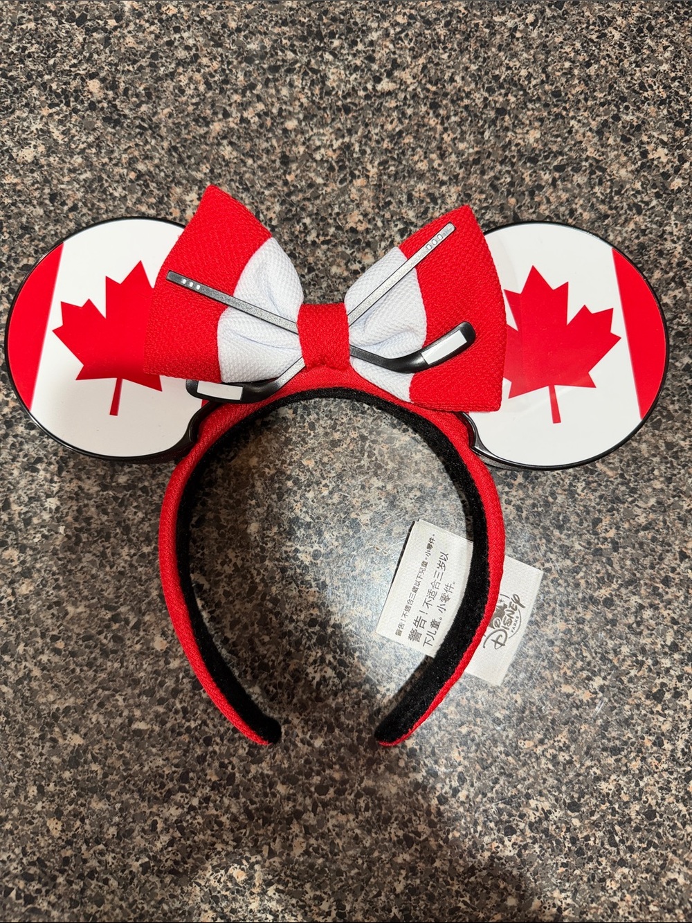 Disney Red and White Canada Maple Leaf Hockey Minnie Ears Headband